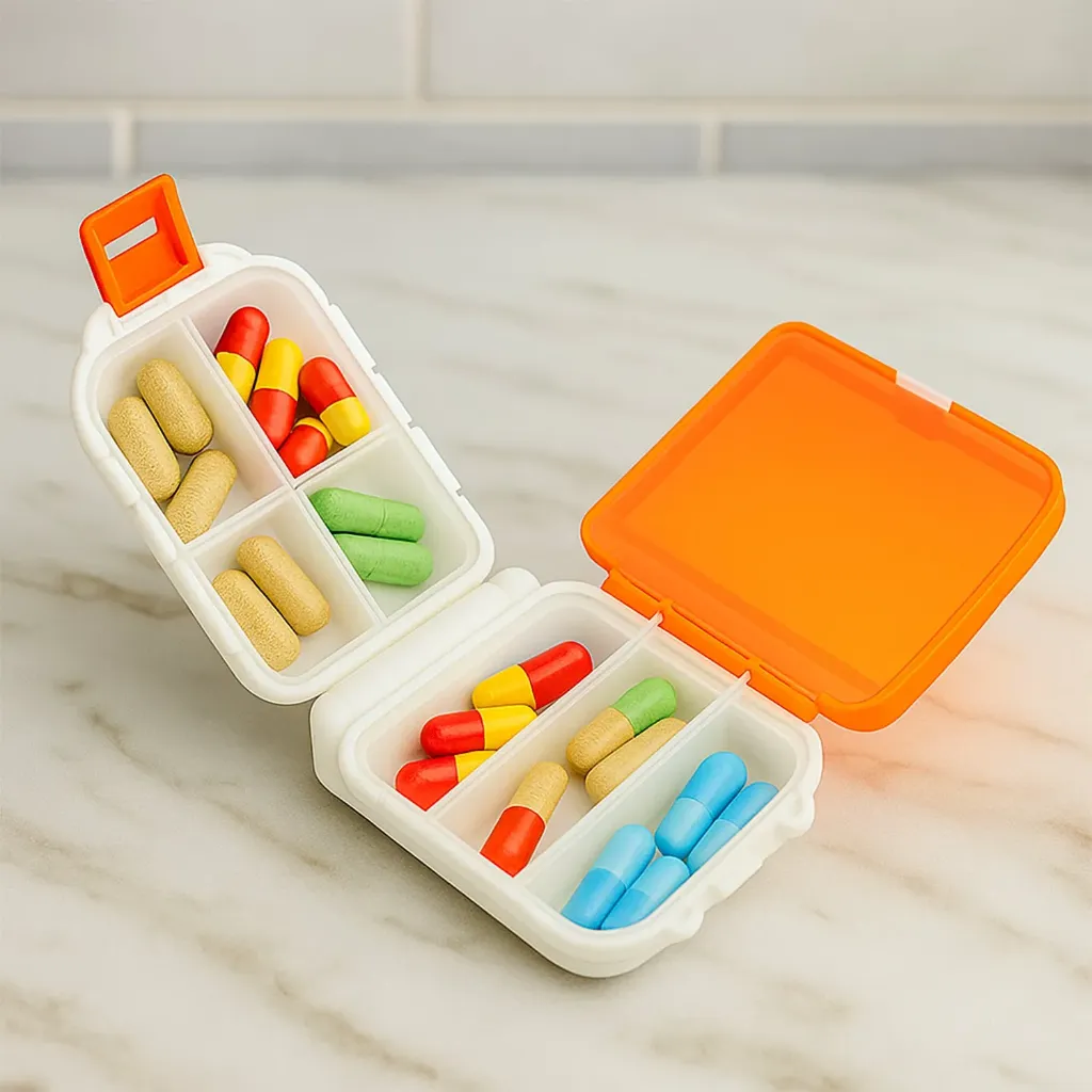 Portable Orange Dual-Sided Pill Organizer Box (1 Pc)